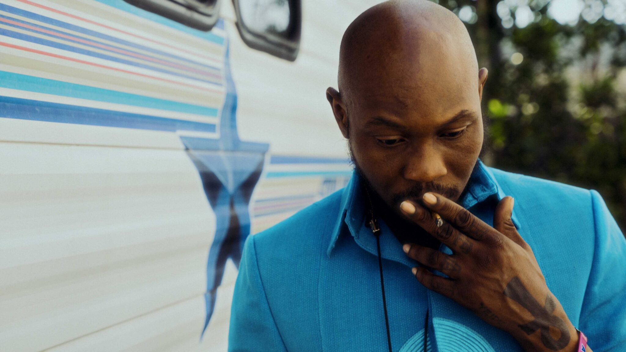 Contemplative portrait of Seun Kuti